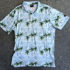 Yatta Golf Polo Shirt Mens Extra Large Light Blue Palm Tree Tropical Print Aloha